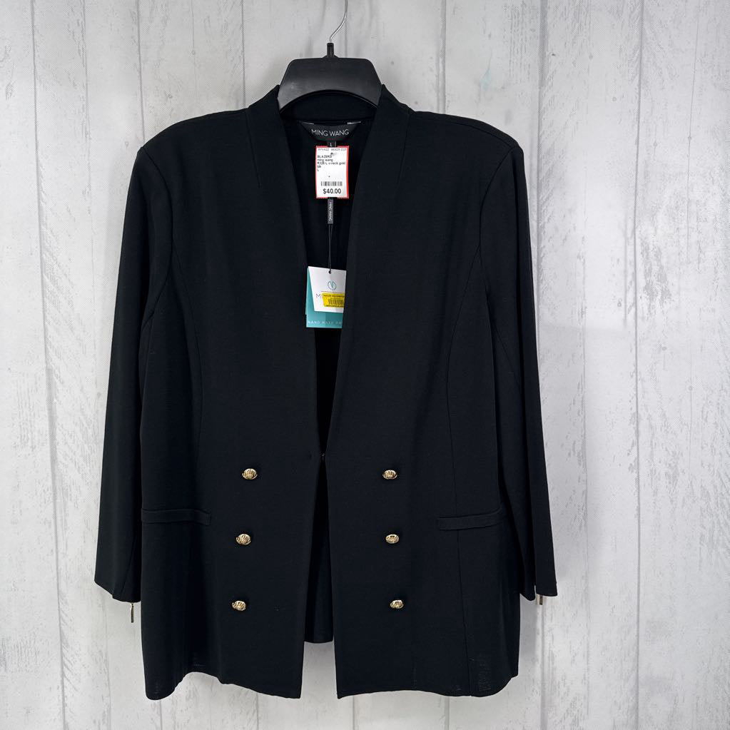 R325 L v-neck gold button 3/4 slv blazer