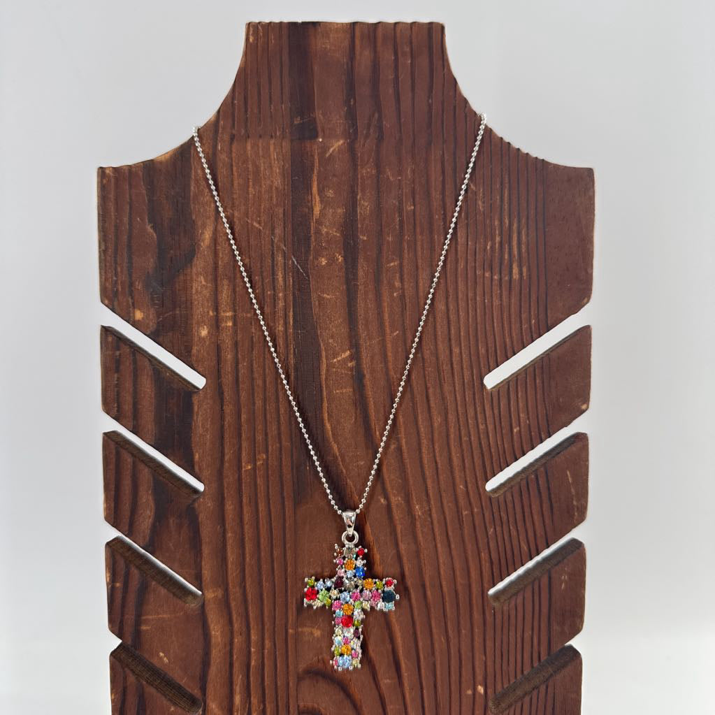 10" gemstone cross pendant necklace