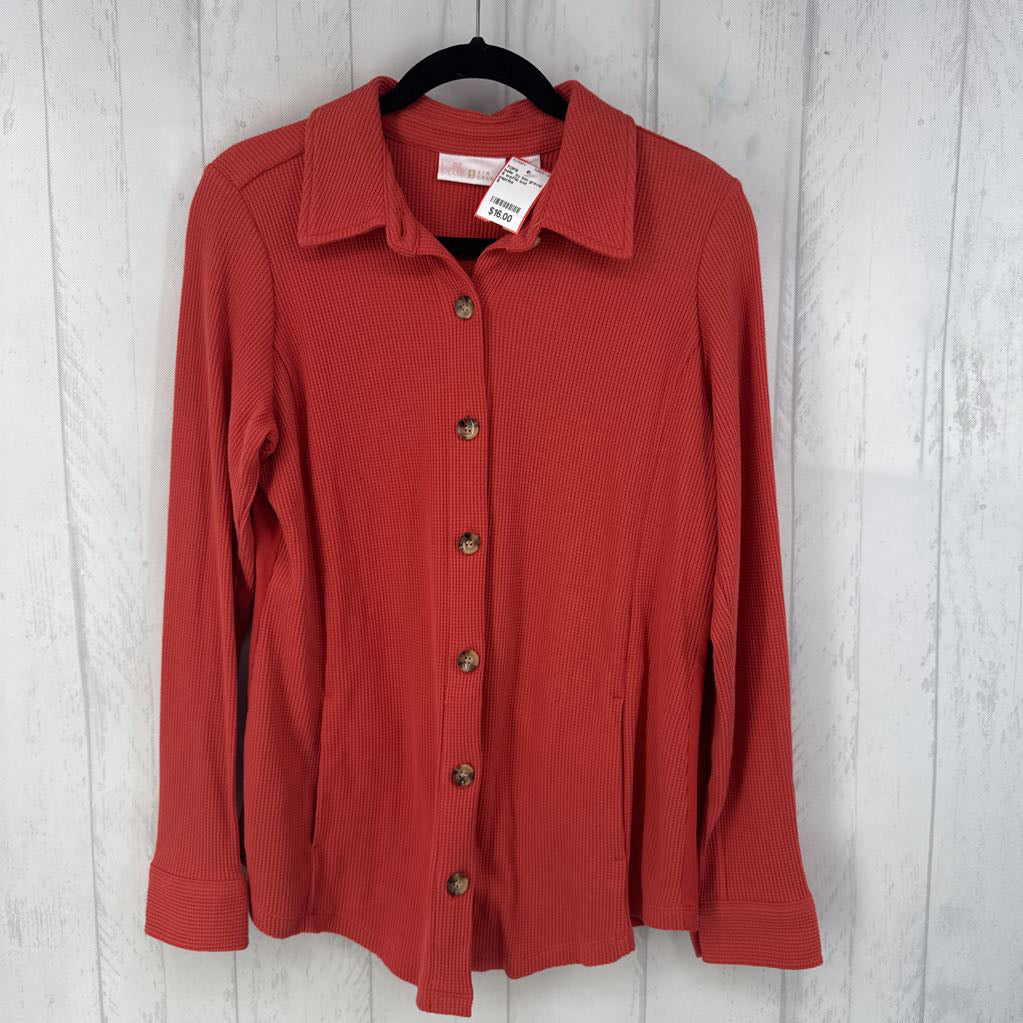 S waffle knit button down l/s top