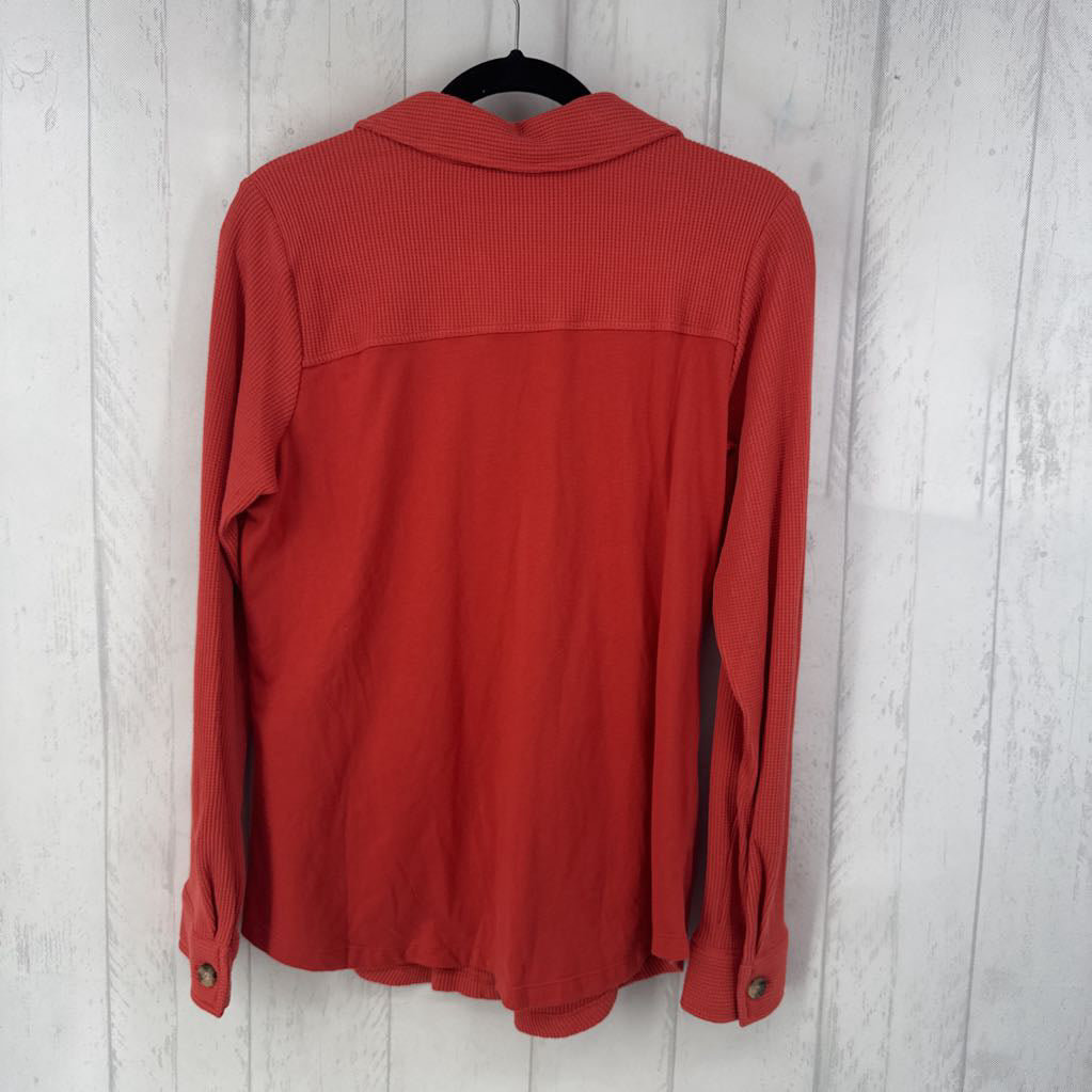 S waffle knit button down l/s top