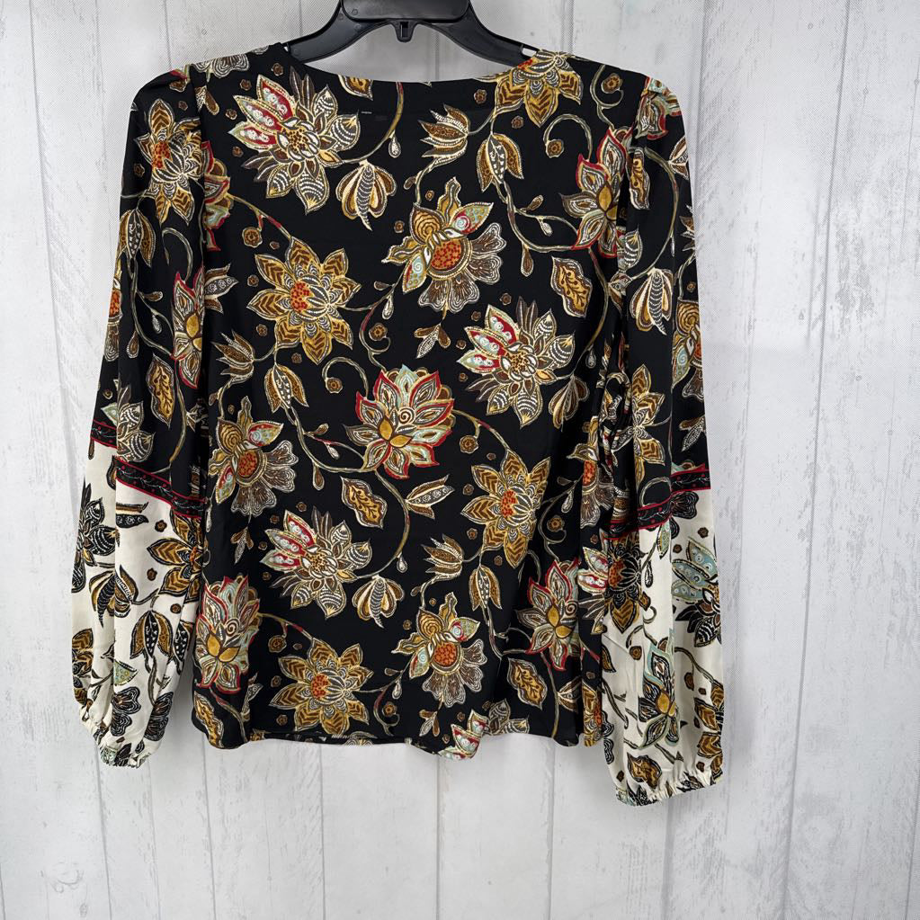 L flo print v-neck l/s top