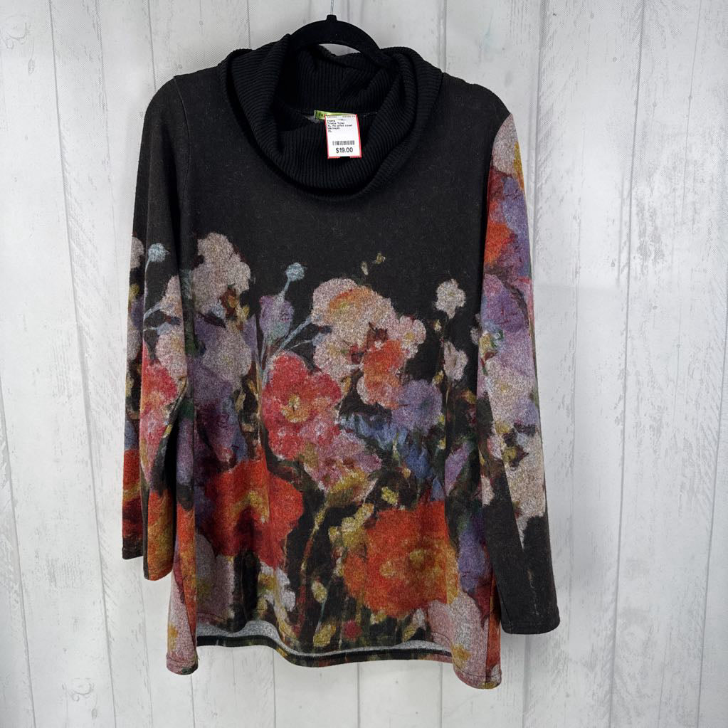 XL flo print cowl neck l/s top