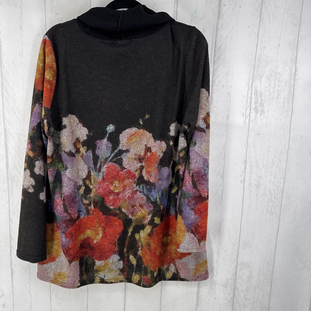 XL flo print cowl neck l/s top