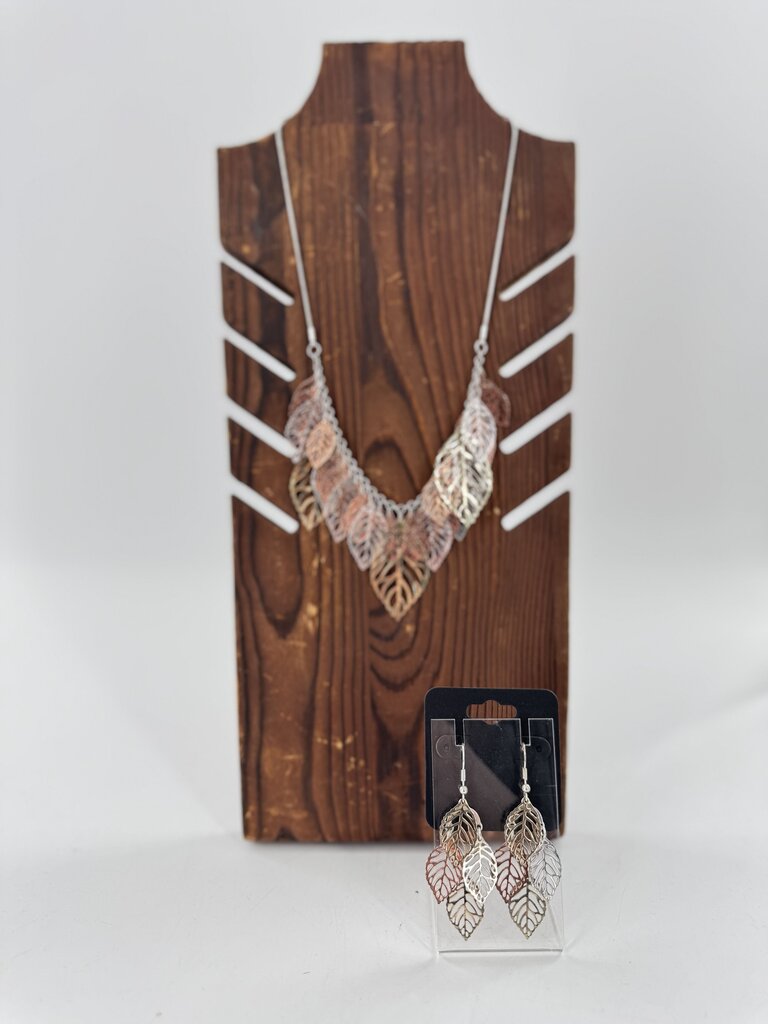 mixed metals leaf necklace & earrings