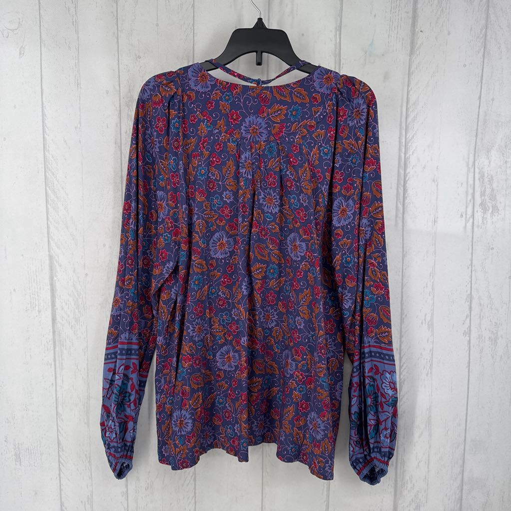M flo print tie front l/s top