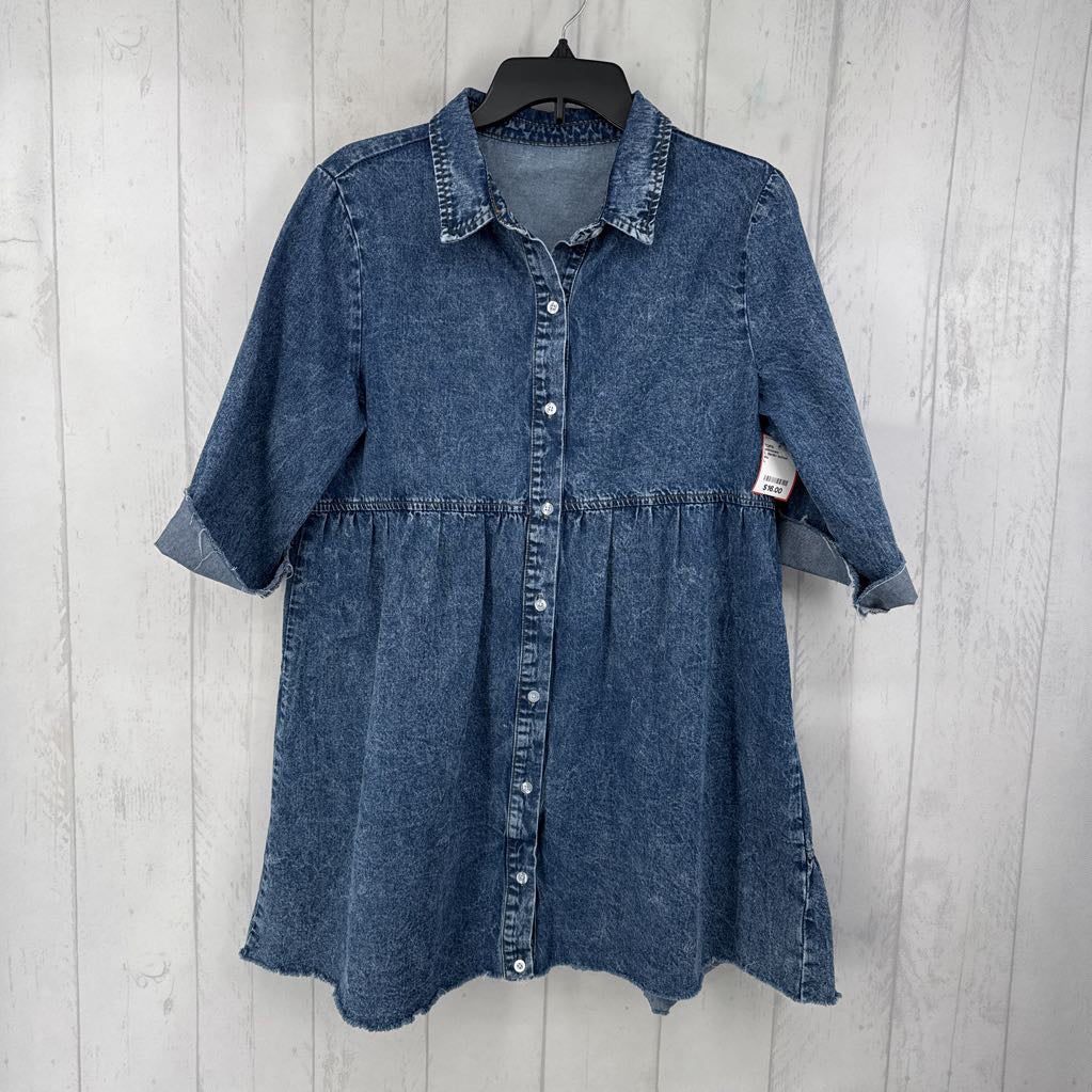 L denim button down elbow slv dress