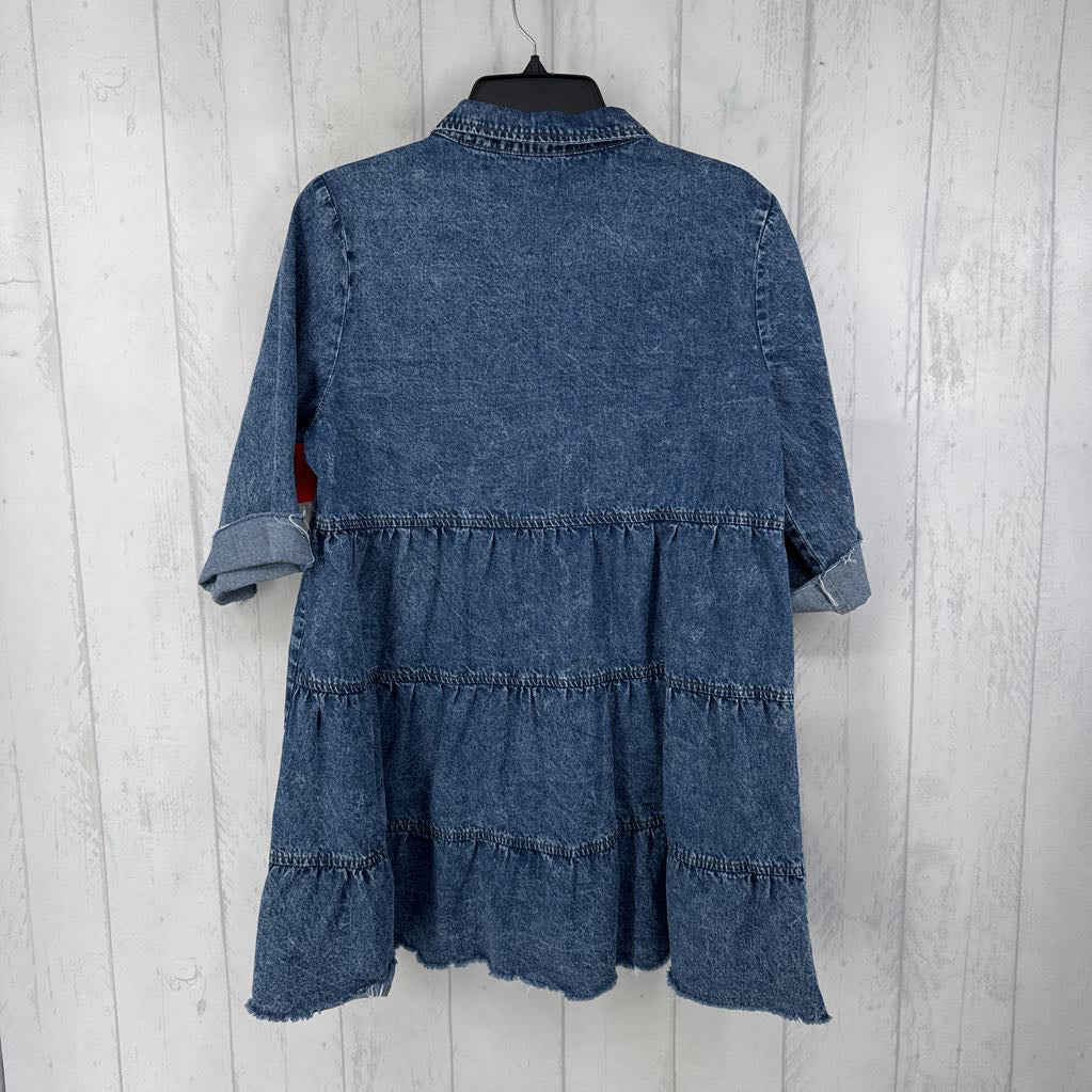 L denim button down elbow slv dress