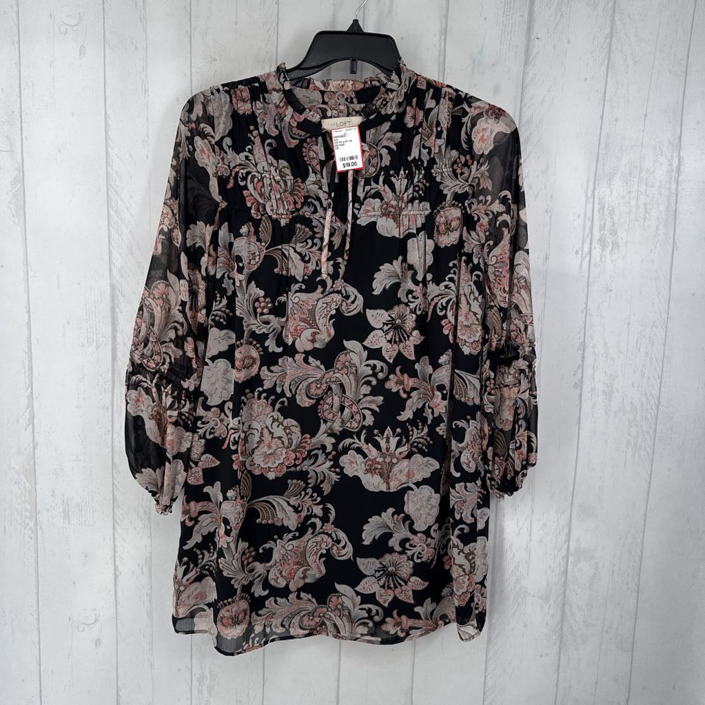XS flo print tie front l/s dress