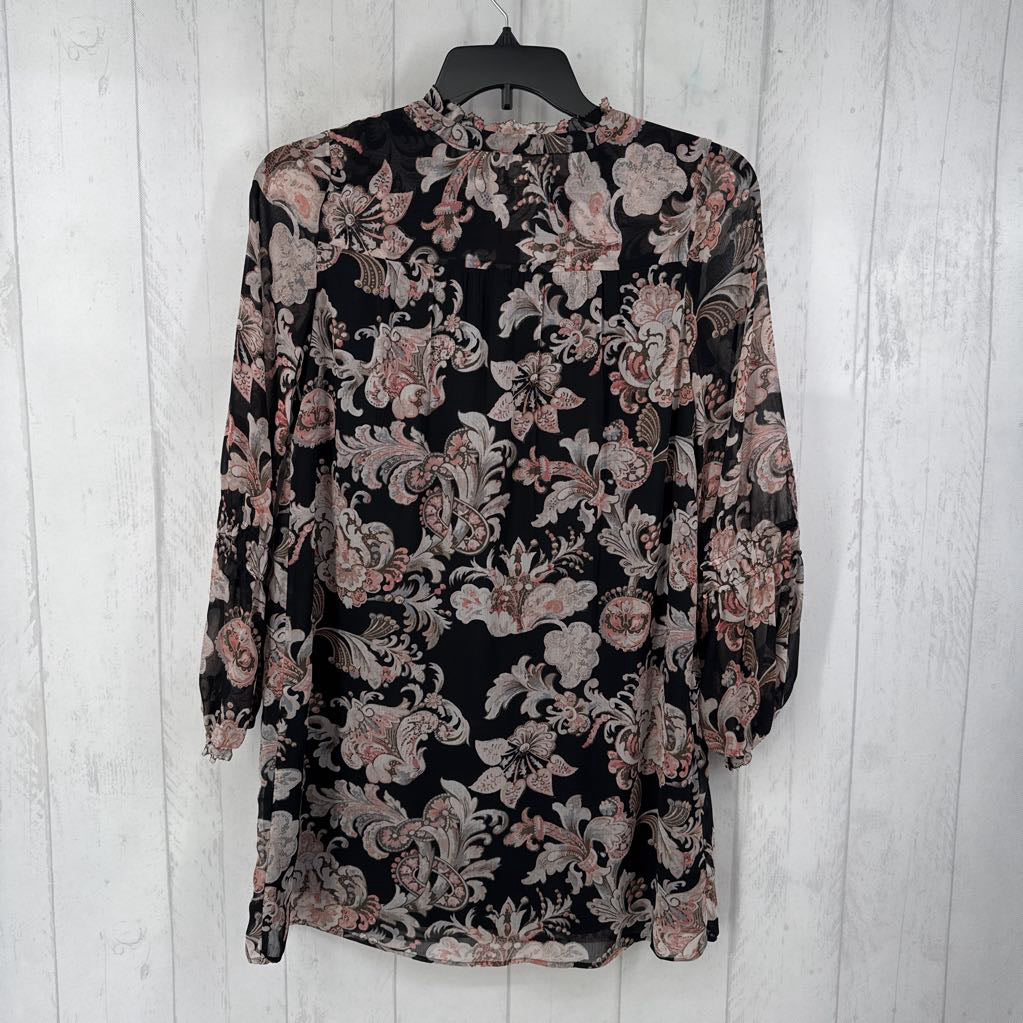 XS flo print tie front l/s dress