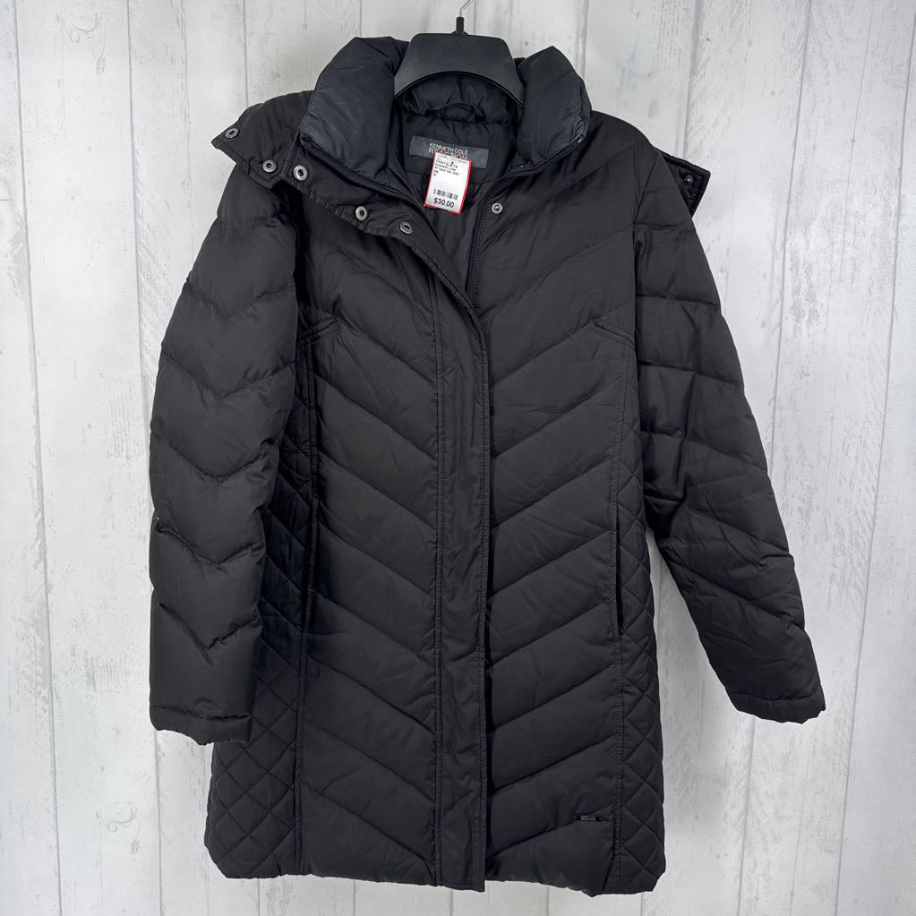 M faux fur trim hood quilted puffer coat