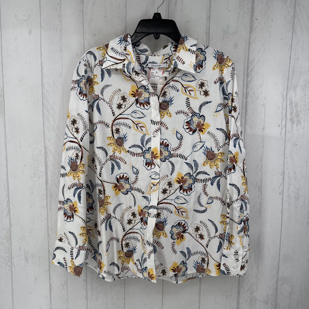 14 flo print button down l/s top