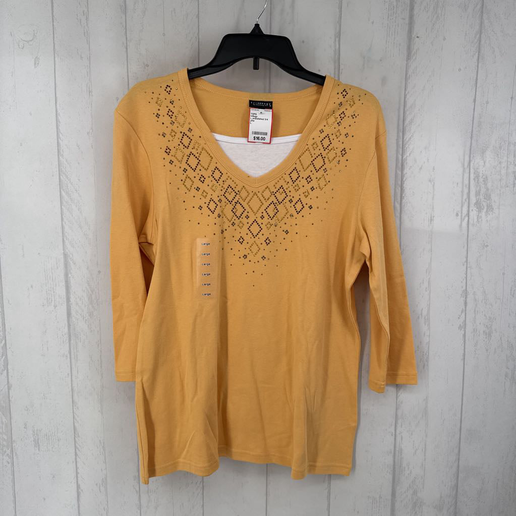 L embelished 3/4 slv top