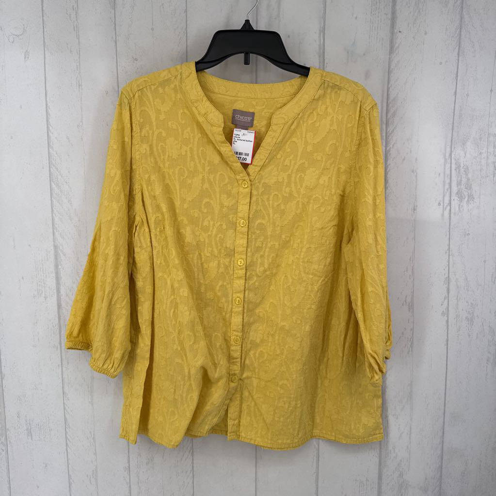 XL textured button down 3/4 slv top