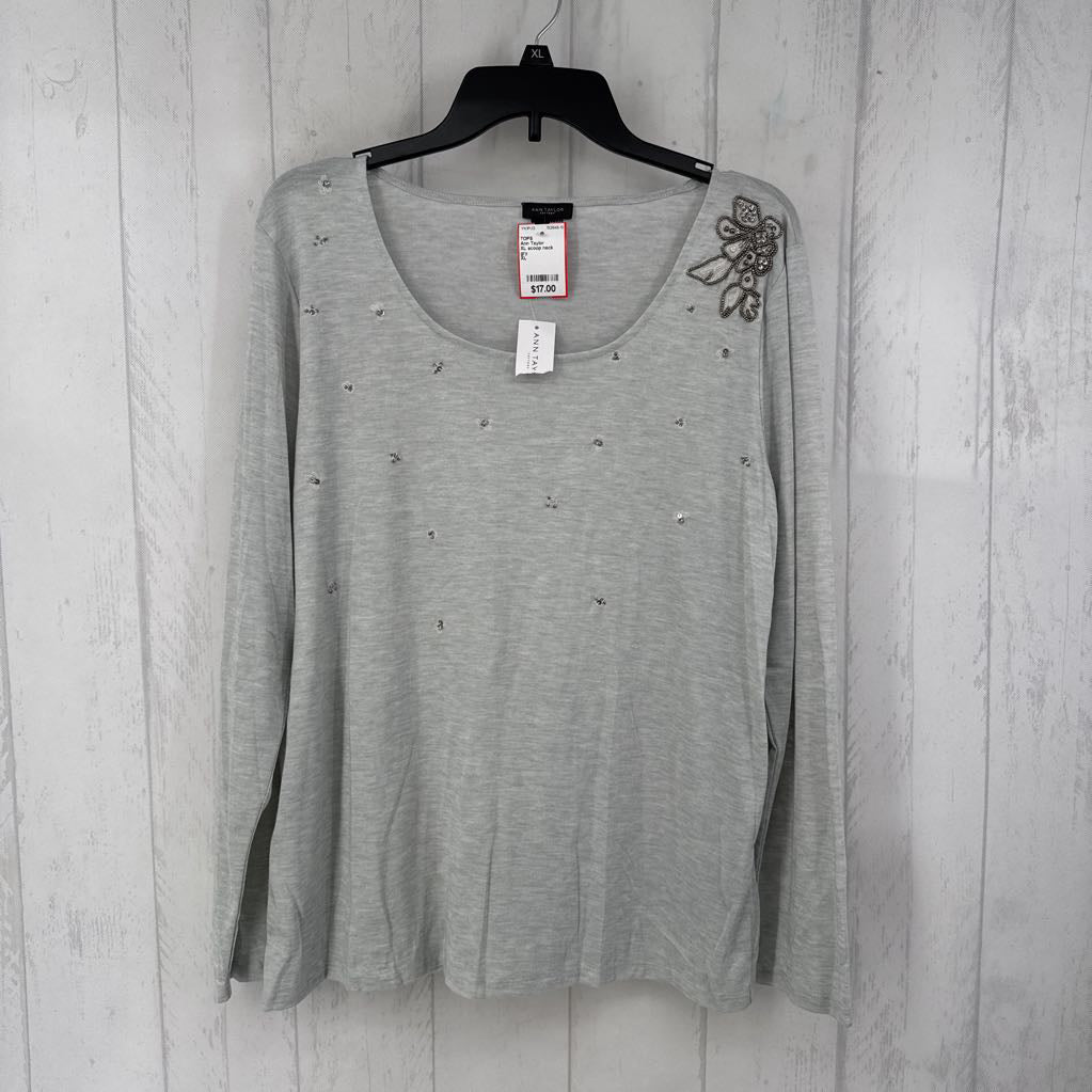 XL scoop neck embelished l/s tee