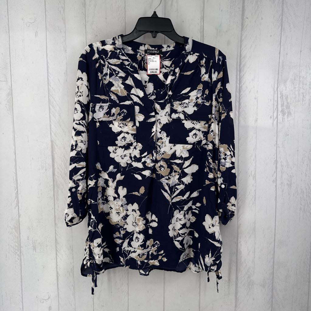 XL flo print 1/2 button down l/s top
