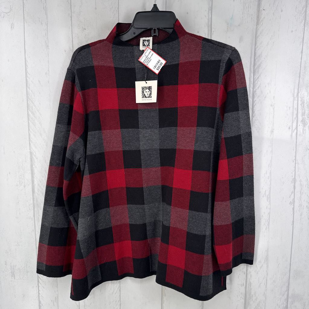 L funnel neck plaid sweater