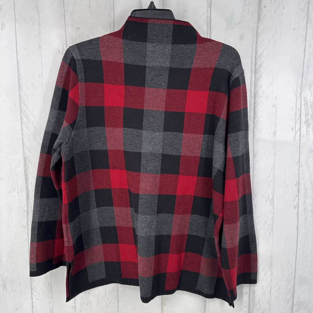 L funnel neck plaid sweater
