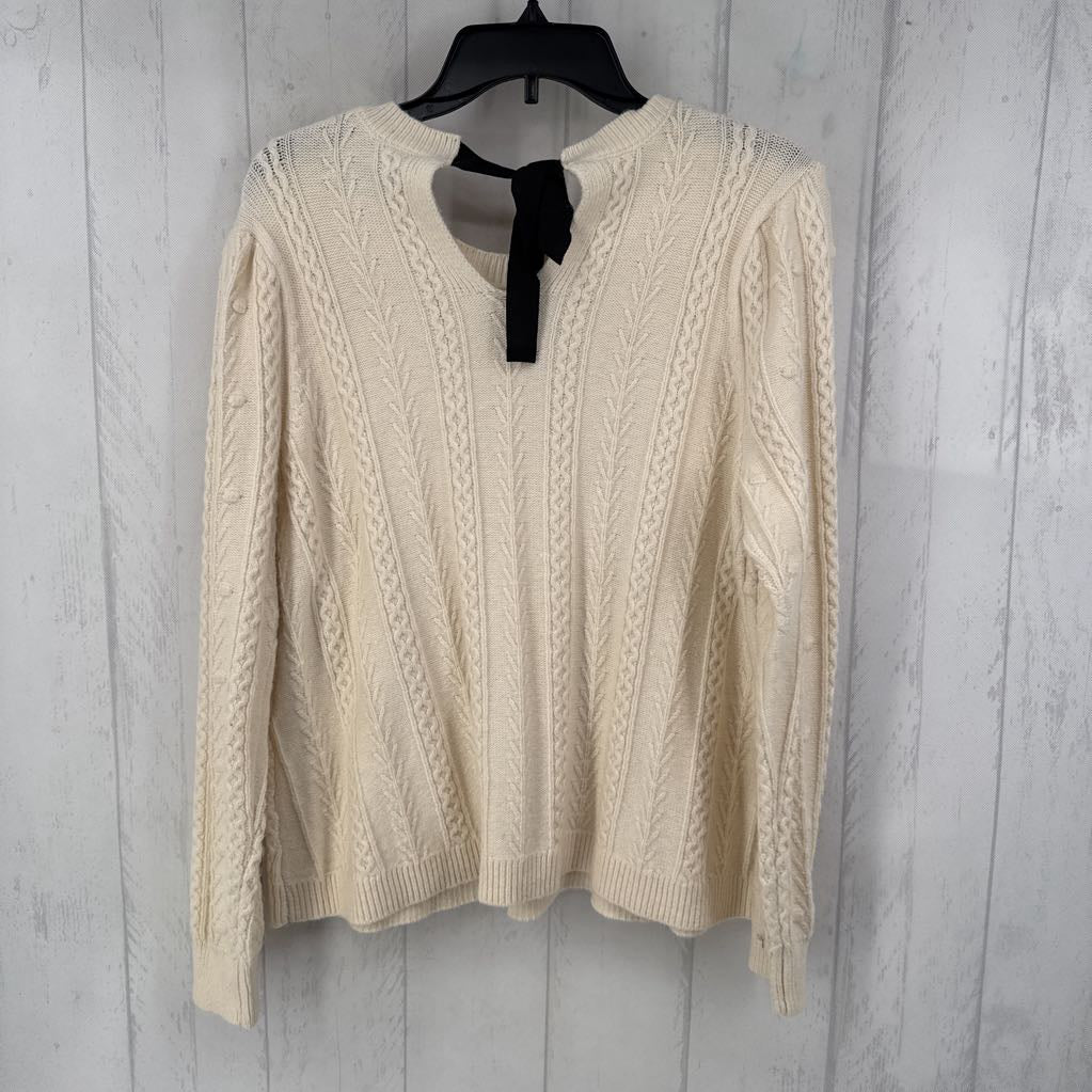 L cable knit bow back sweater