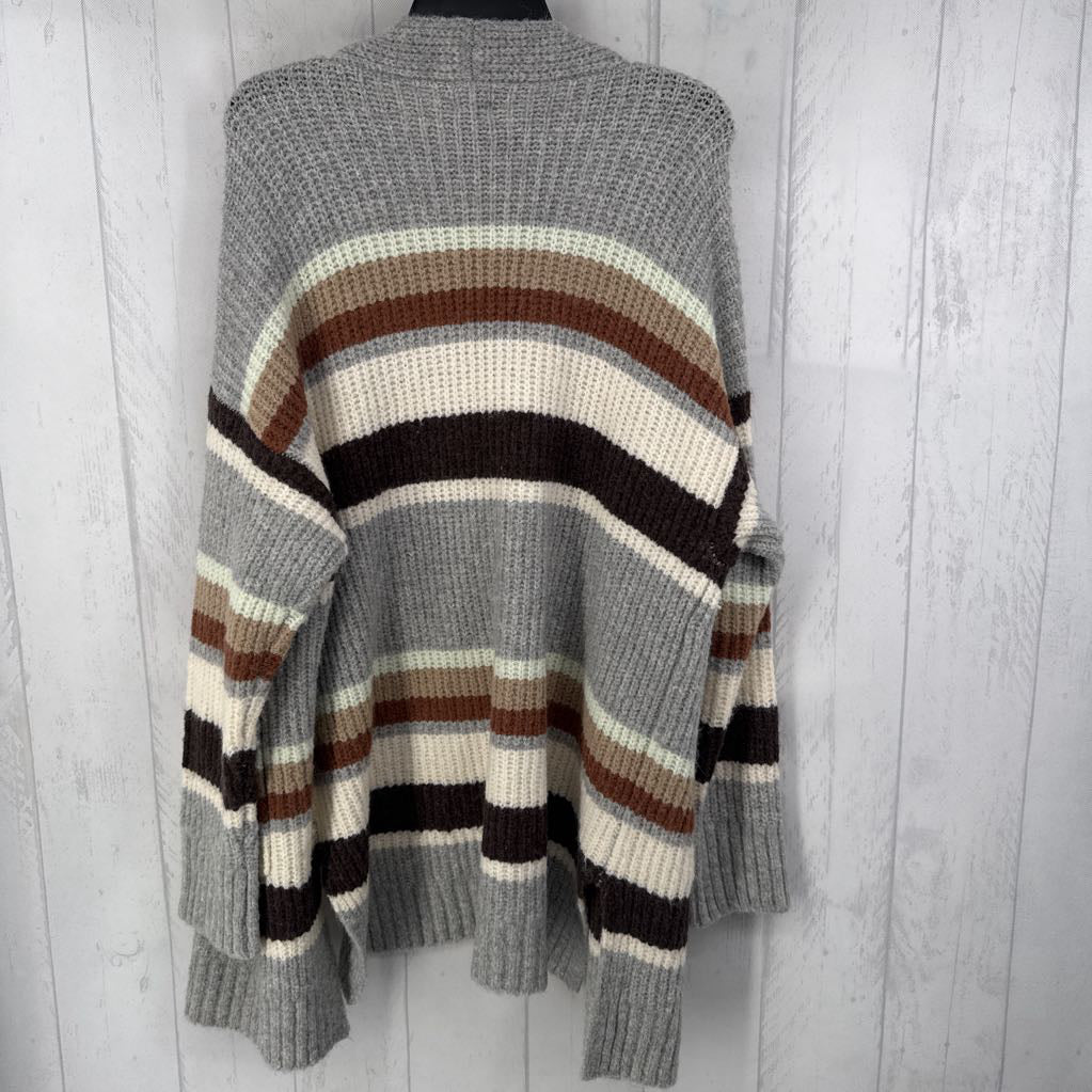 L striped open front cardi