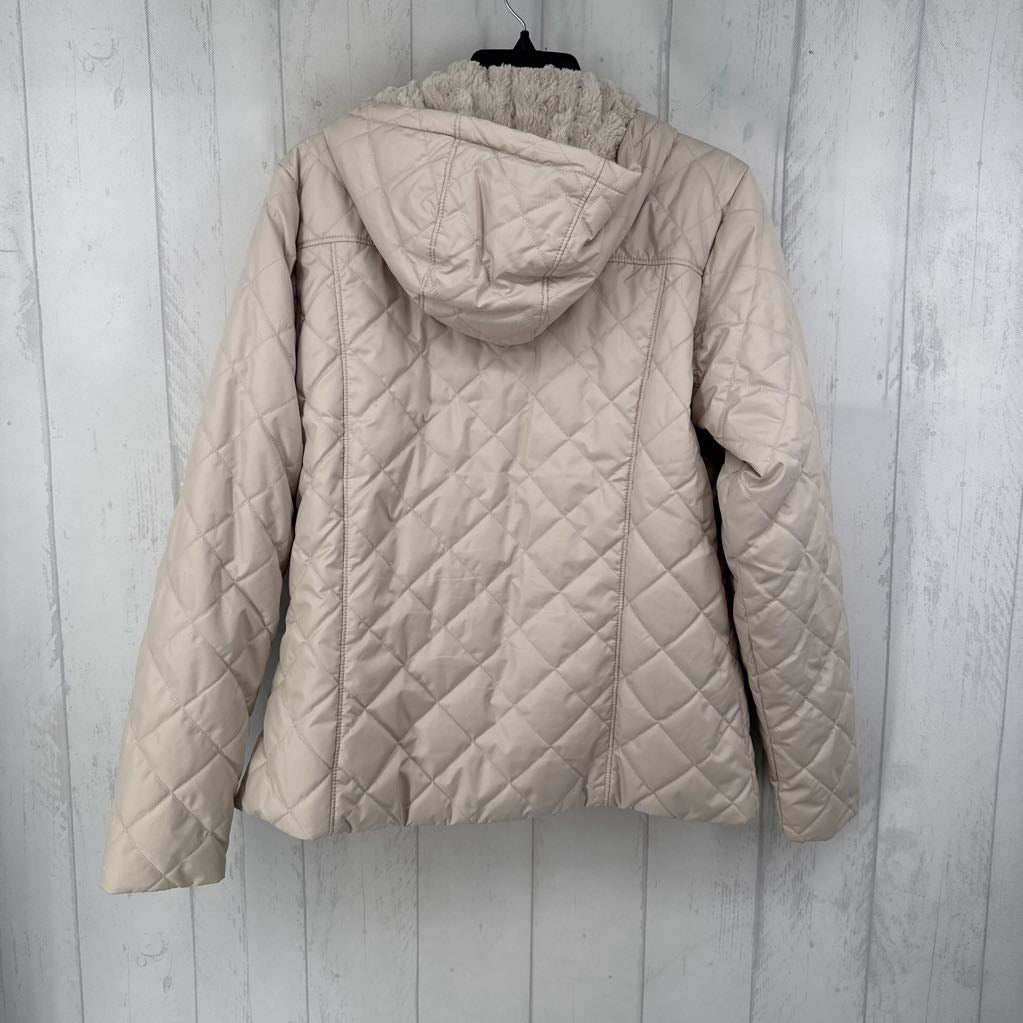 L quilted zip faux fur lined coat