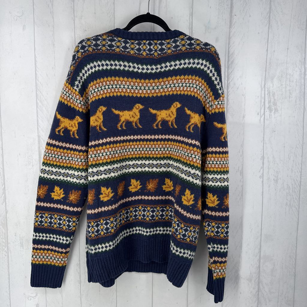 L fair isle puppy print sweater