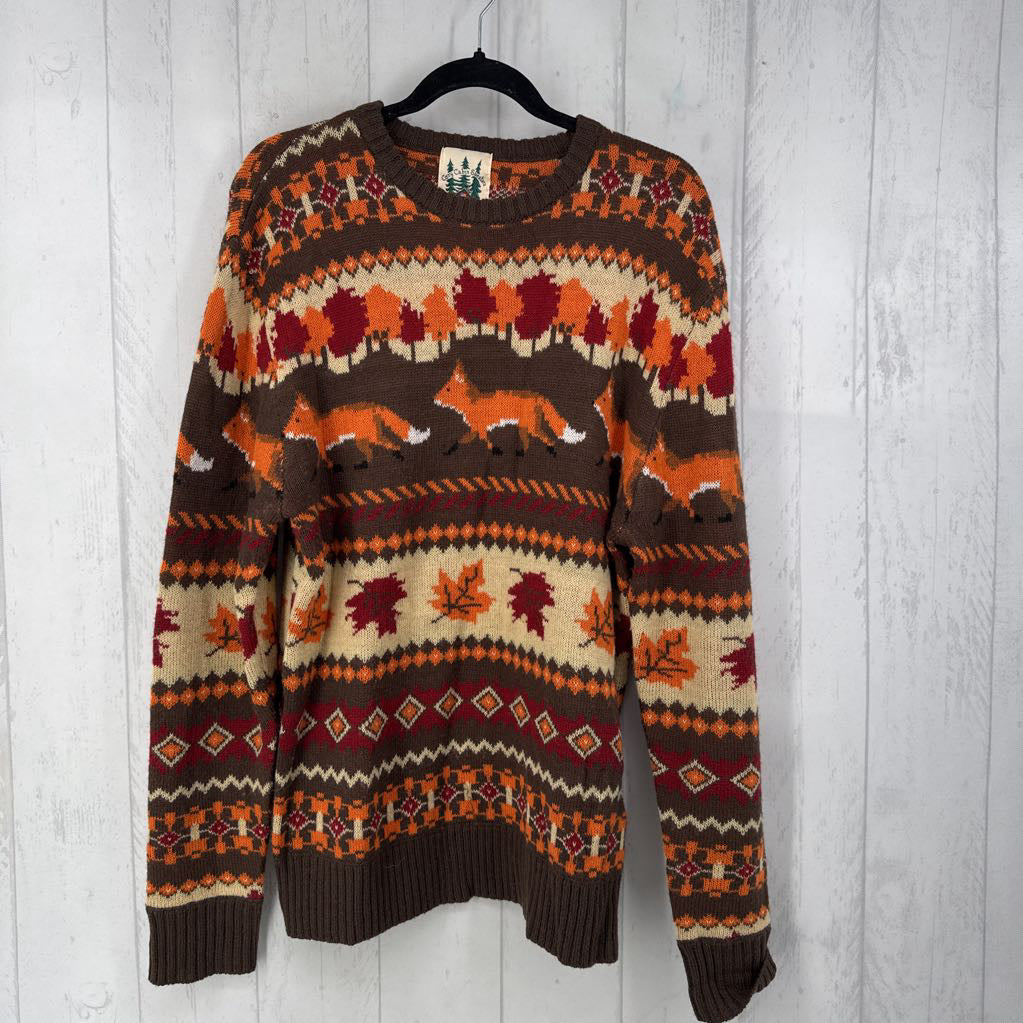 L fox & leaves print sweater