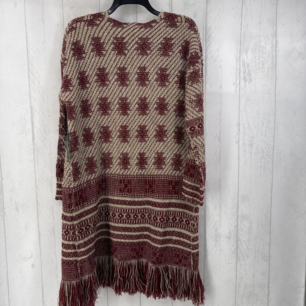 L fringe hem open front cardi