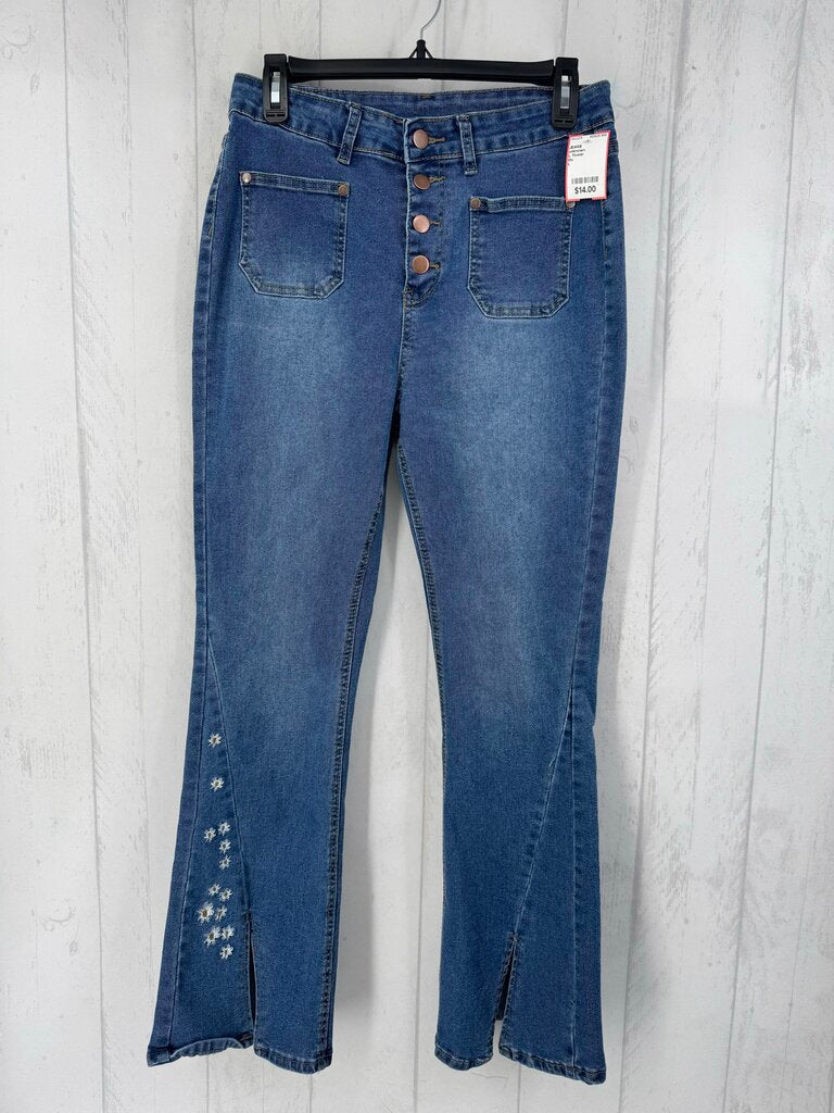 L flower embroidered jeans