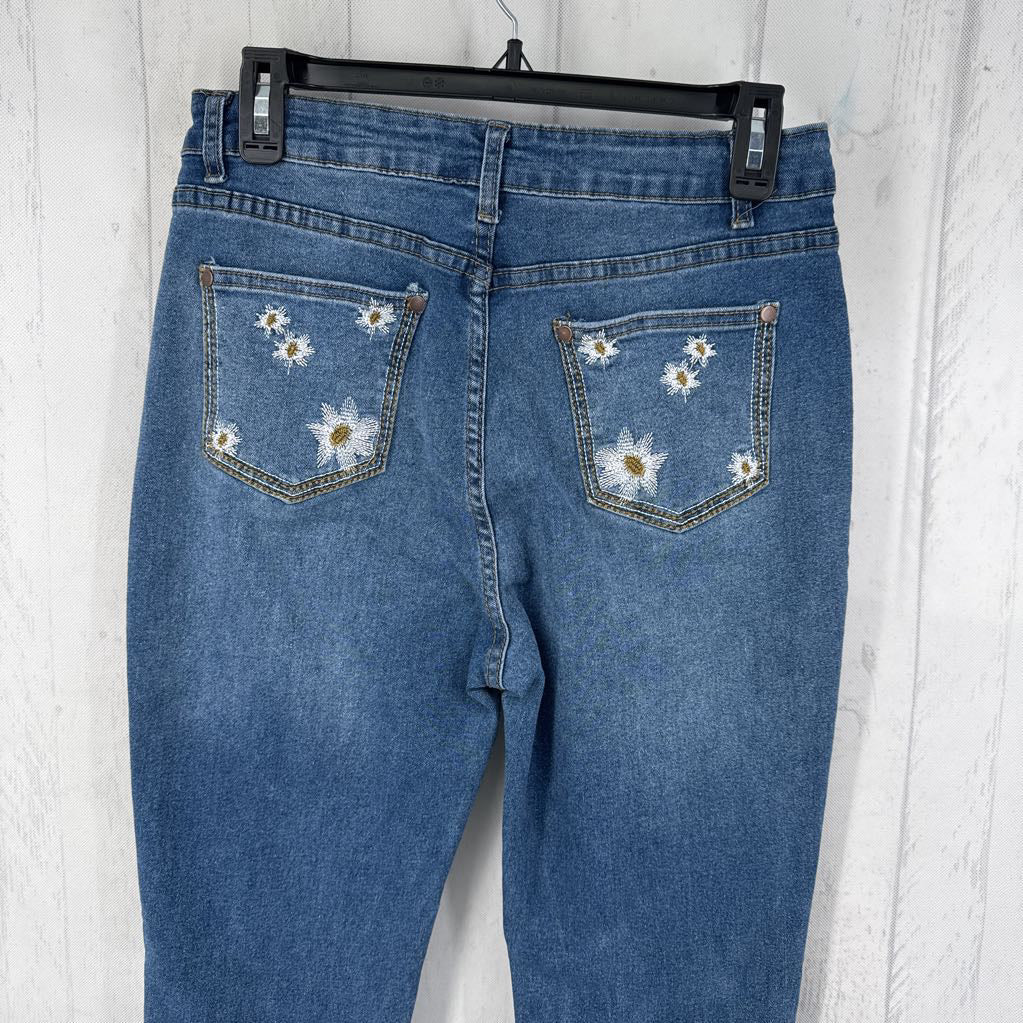 L flower embroidered jeans