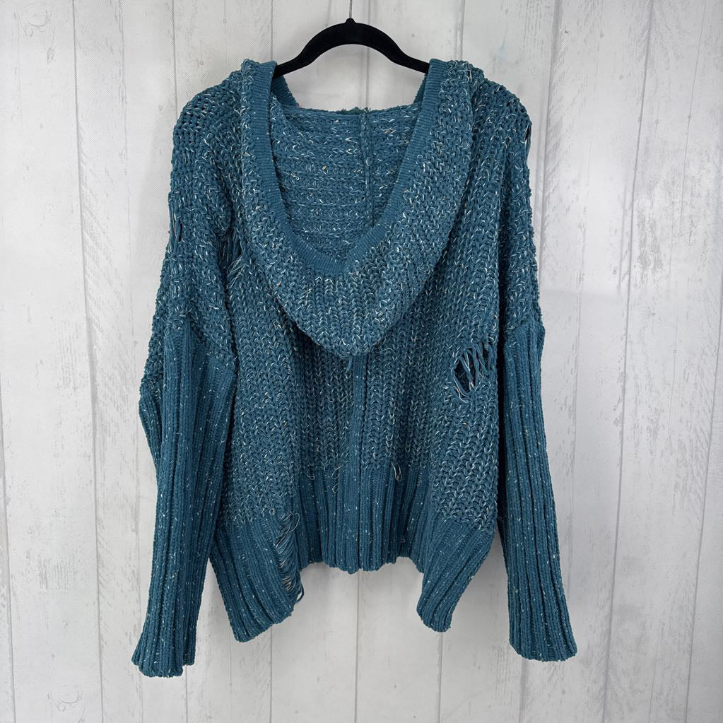 M l/s lace up distressed sweater