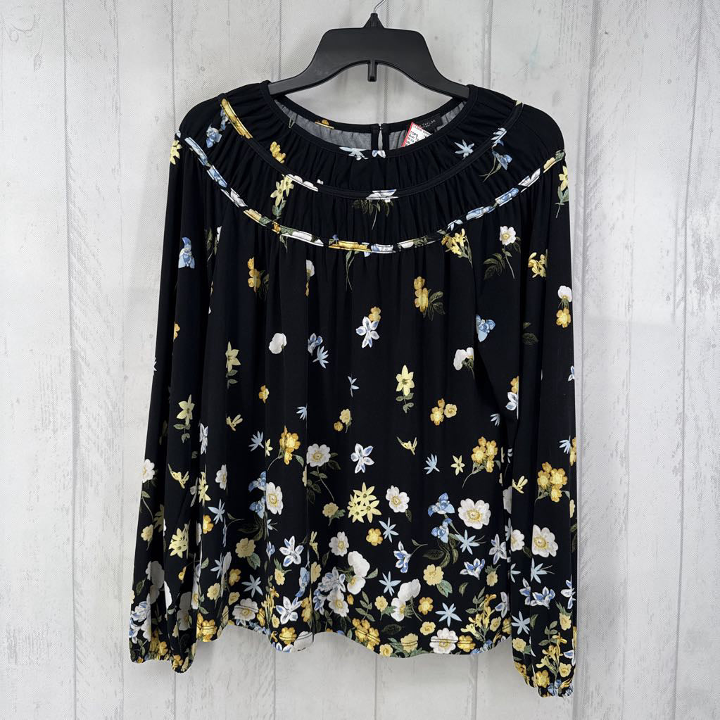 M l/s flower print pleated top