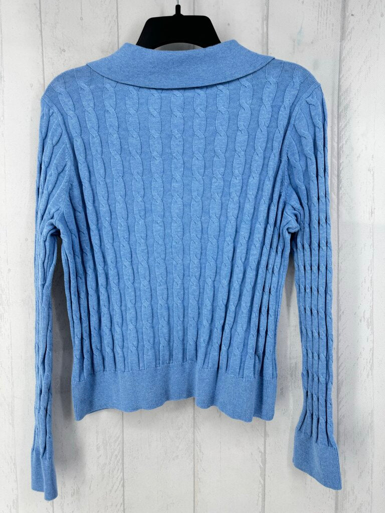 L cable knit button front sweater