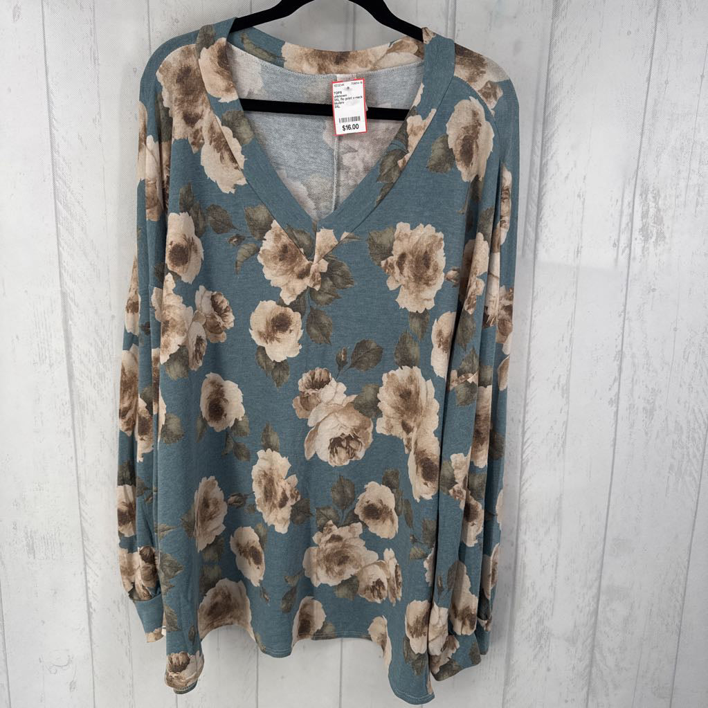 3XL flo print v-neck l/s tunic