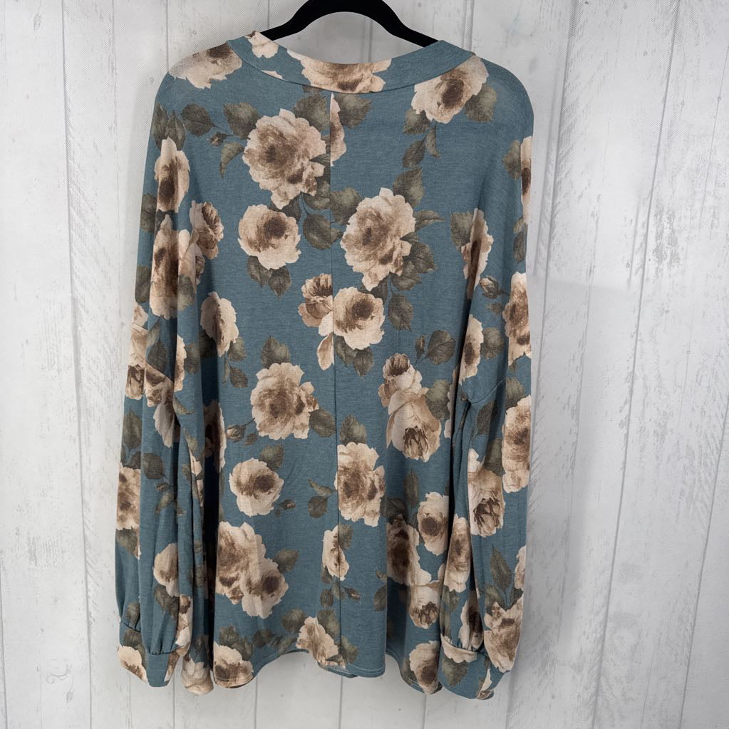 3XL flo print v-neck l/s tunic