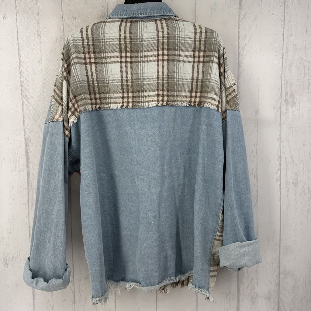 XL l/s mixed media button shirt