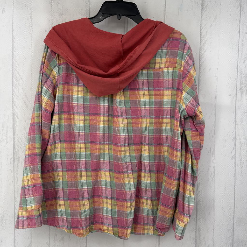 2xl l/s plaid button shirt w/ hood