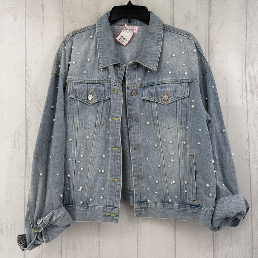2xl l/s pearl embellished button jacket
