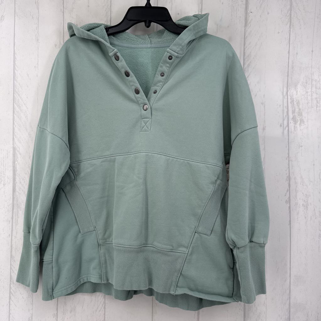 Pocketed Henley Hooded Sweatshirt