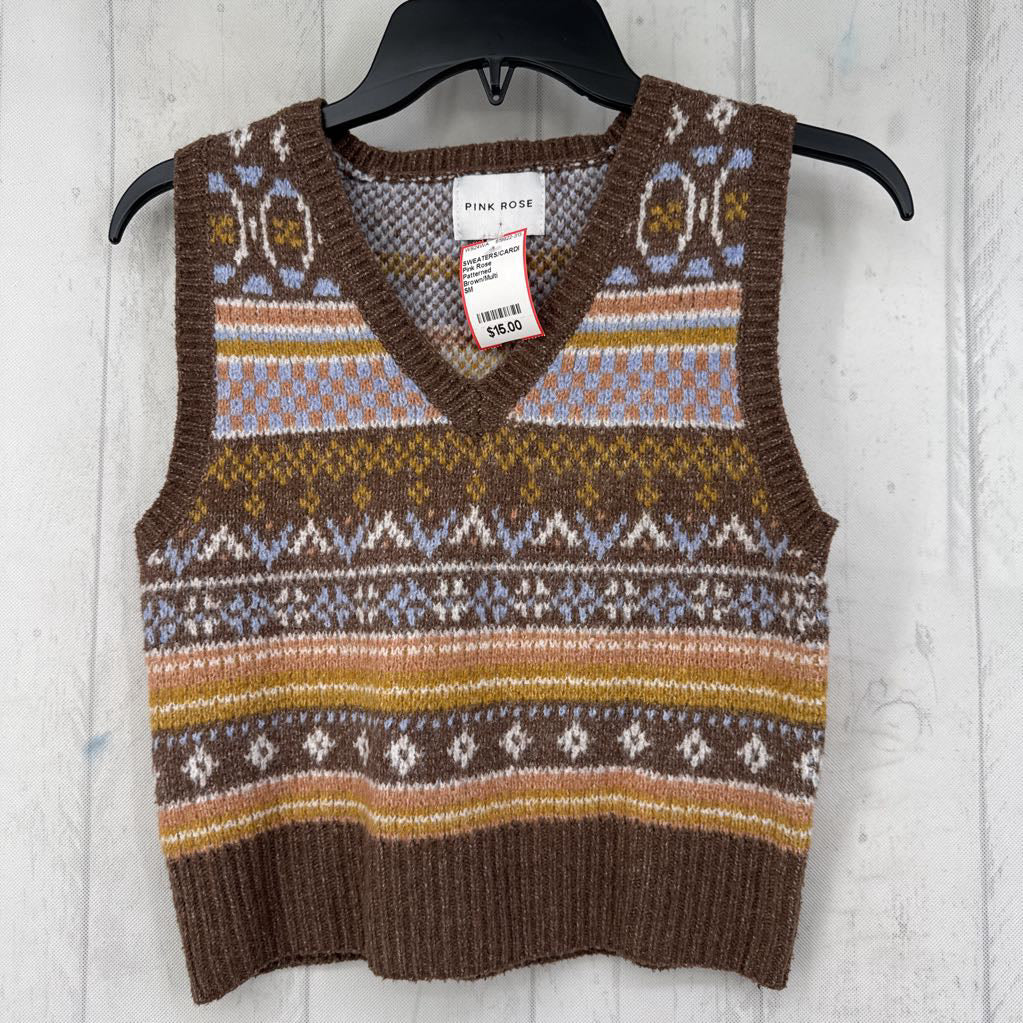 Patterned Sleevless Cropped Sweater Vest