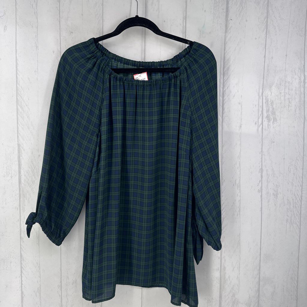 Plaid 3/4 Tie Cuff Blouse
