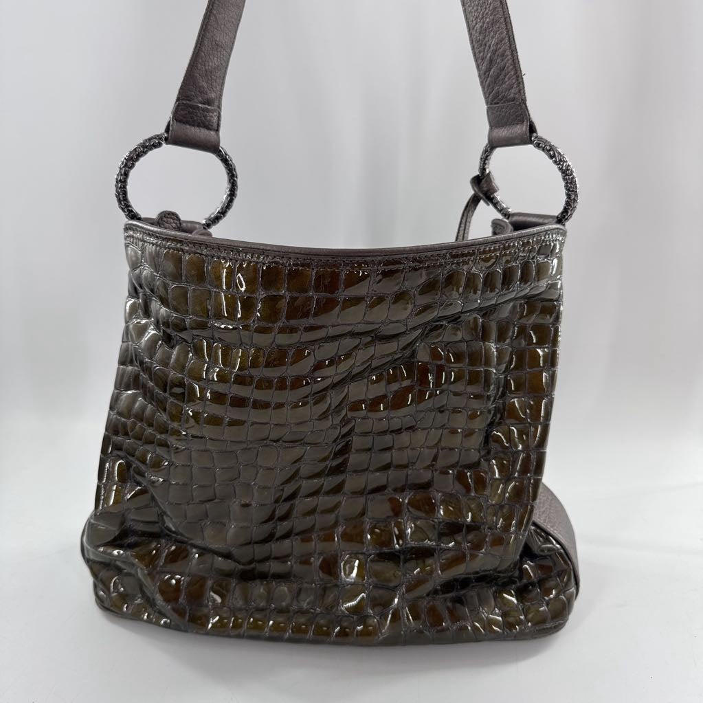 patent croc embossed shoulder bag
