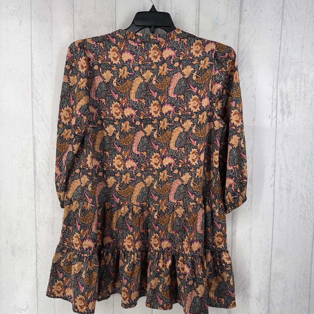 L flo print v-neck elbow slv top