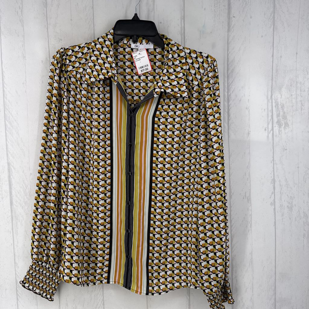 L printed button down l/s top
