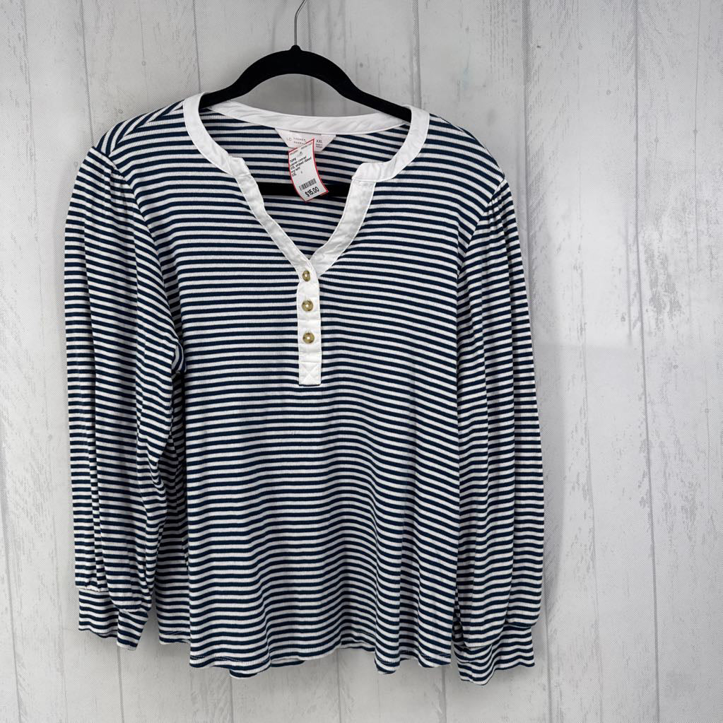 XXL striped ribbed button front l/s top