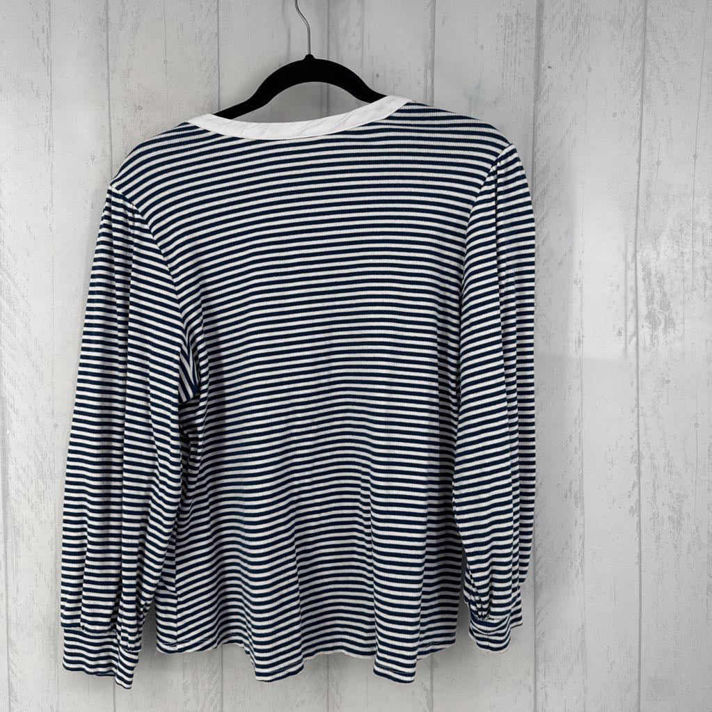 XXL striped ribbed button front l/s top