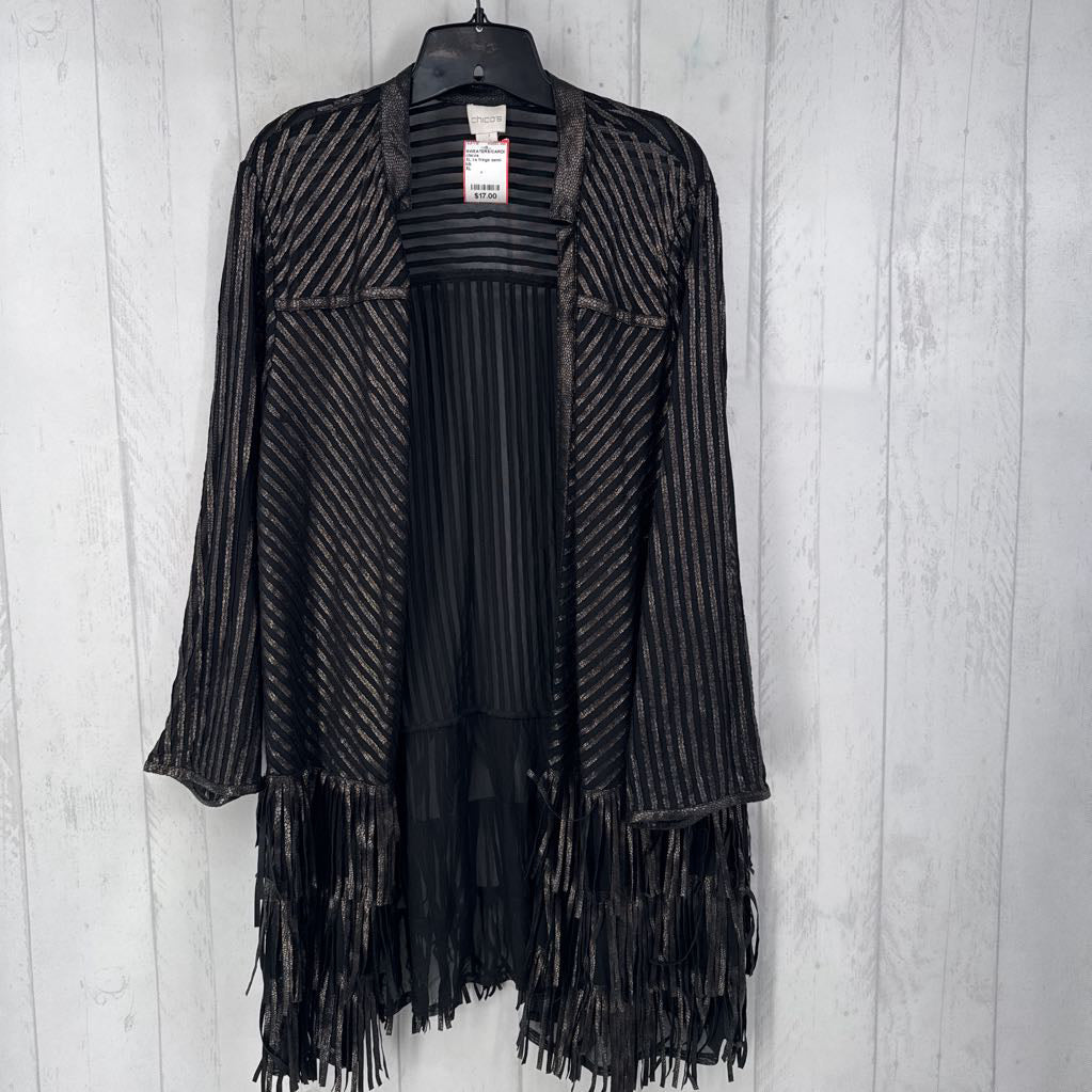 XL l/s fringe semi-sheer cardigan