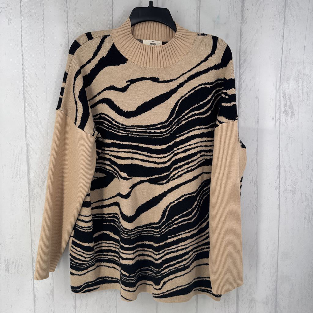 L animal print mock neck sweater