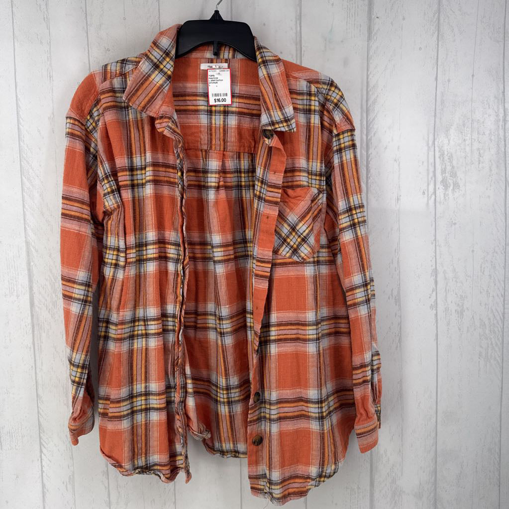 L plaid button down l/s flannel top