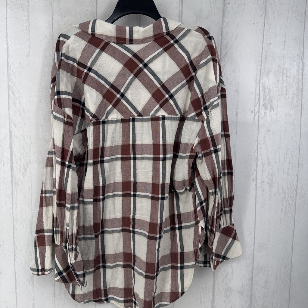 L plaid button down l/s top