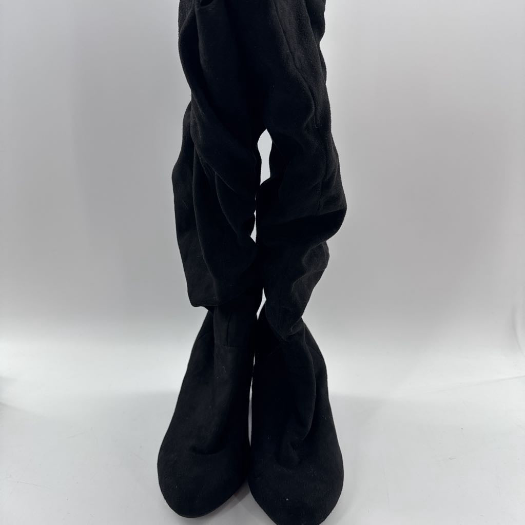 7.5 block heel tall ruched boots